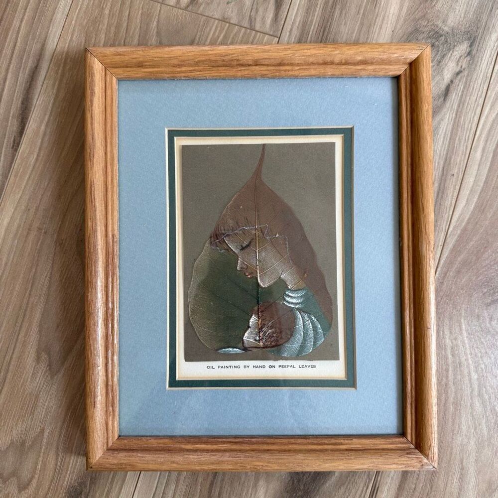 Handpainted Oil Painting Mother and Child Peepal Leaf Framed Art